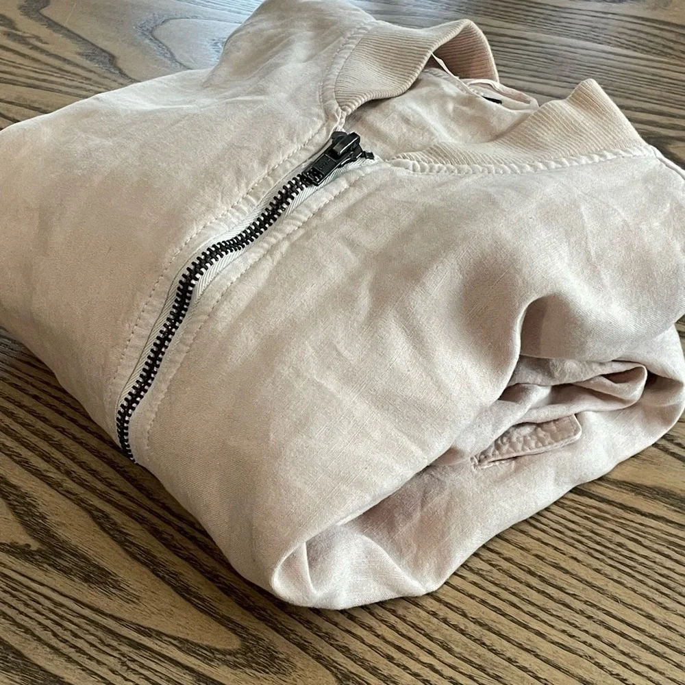 Free People‎ Bomber Jacket Rouched Linen Almond Womens XS